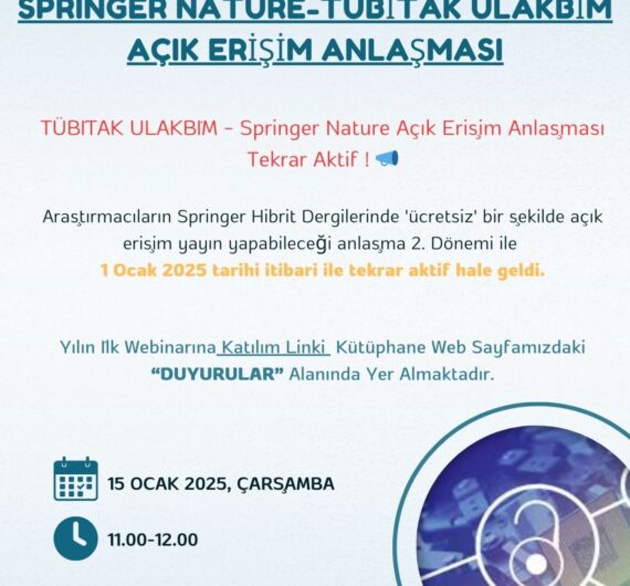 TÜBİTAK ULAKBİM – Springer Nature Açık Erişim Anlaşması Tekrar Aktif ! 📣