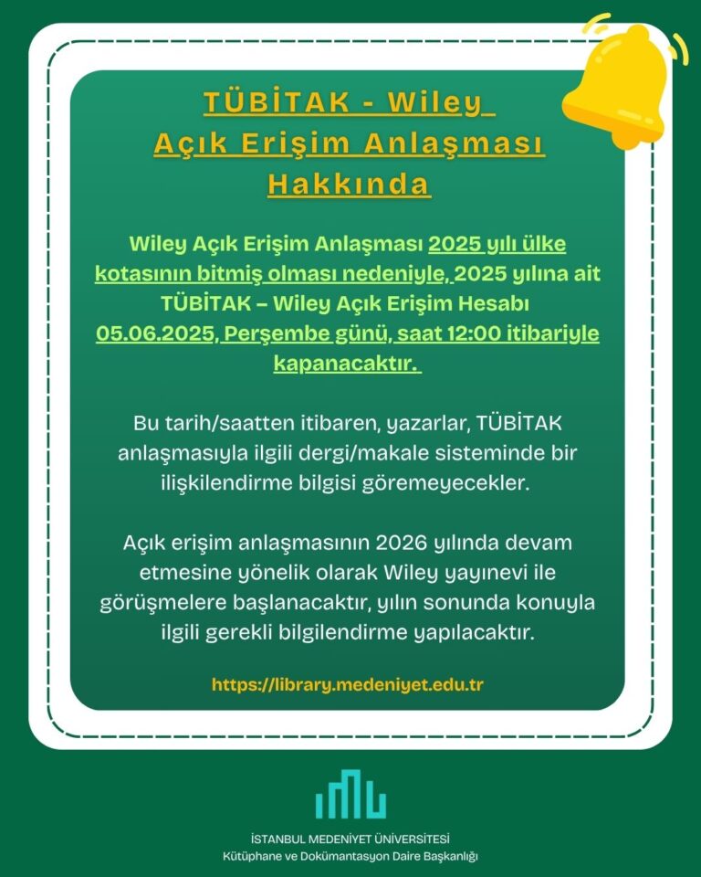 TÜBİTAK – Wiley  Açık Erişim Anlaşması Hakkında