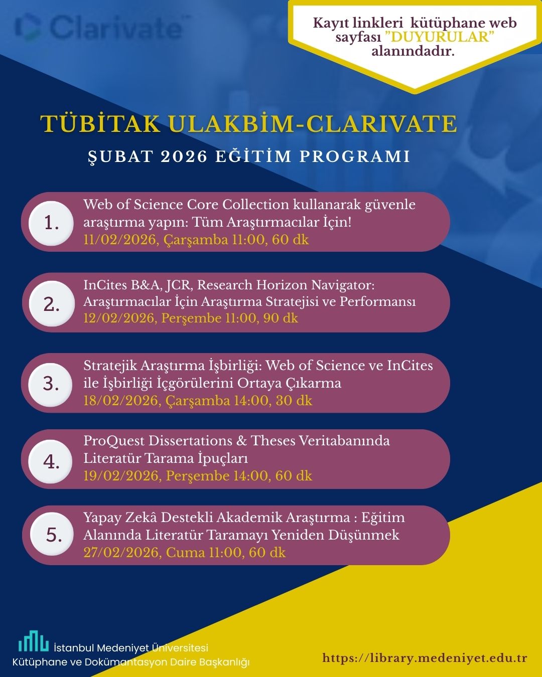 TÜBİTAK ULAKBİM EKUAL- CLARIVATE Şubat 2026 Eğitim Programı