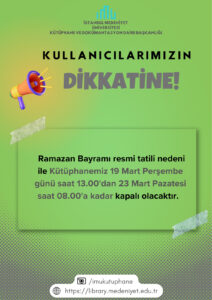 Ramazan Bayramı-Kütüphane Çalışma Saatleri